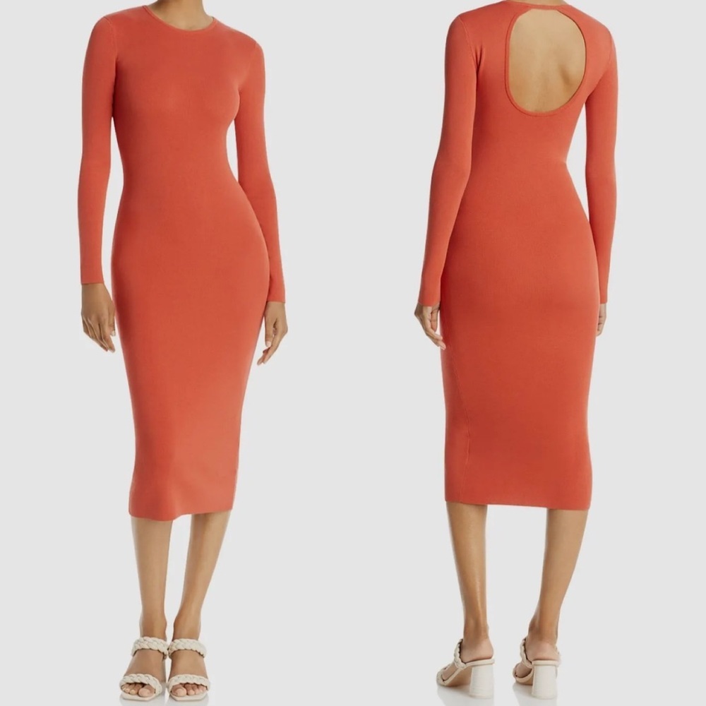 NWT A.L.C Conley Cut-Out Long Sleeve Midi Dress Small Mecca Orange Bodycon Knit - Picture 3 of 16